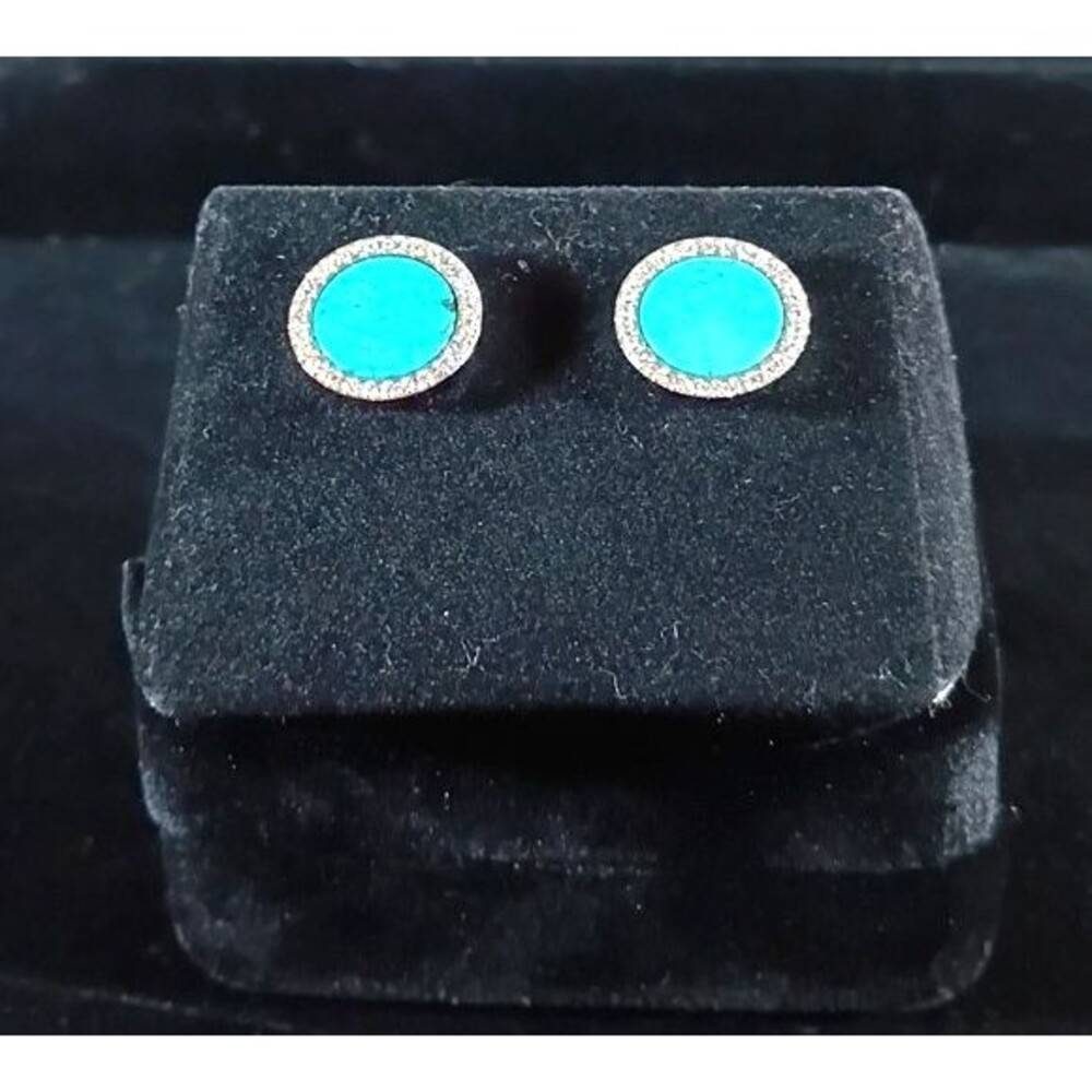 Michael Kors Turquoise Crystal Stud Halo Silver Pave Earrings
